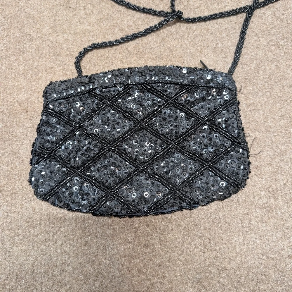 La Regale Vintage Elegant Black Sequin Women's Bag Clutch Purse